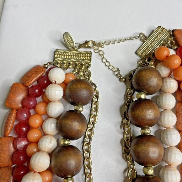 𝅺calypso St. Barth For Target Multi-Strand Beaded Necklace Browns Coral Gold - Picture 9 of 10